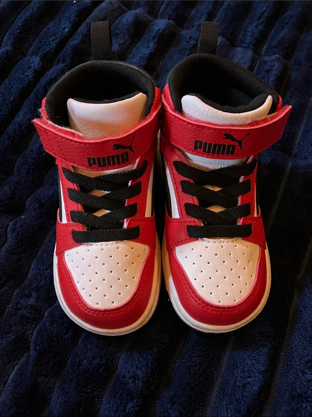 Barely Worn Puma Kids Red and White High-Top Sneakers